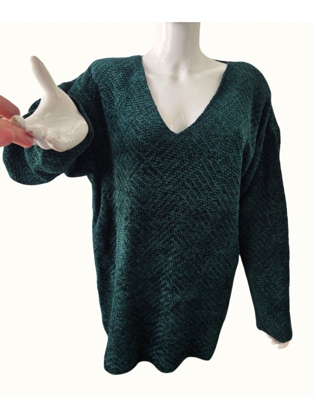 Vintage St. Louis NWT Rayon Knit Sweater Wome Sz XL Green Herringbone V Neck USA